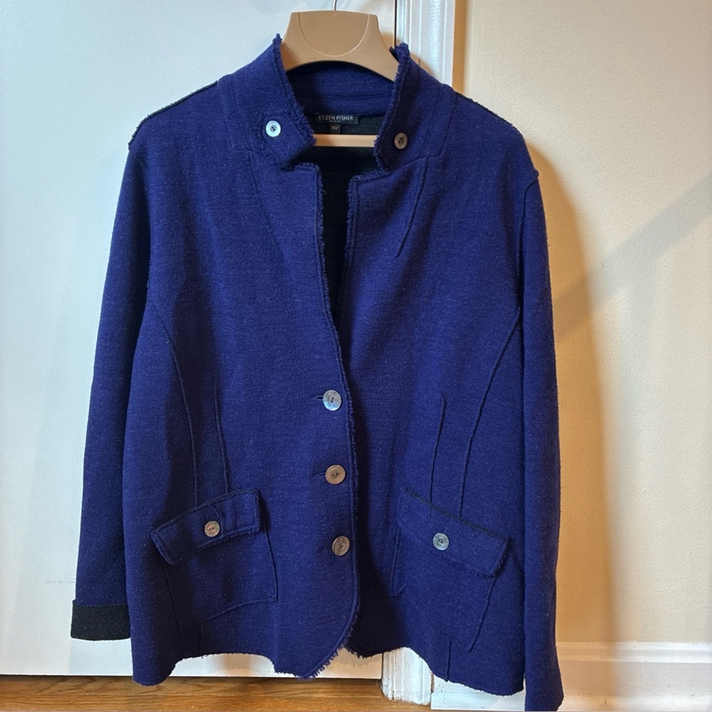 Eileen Fisher Woman felted wool blend jacket blue 1X